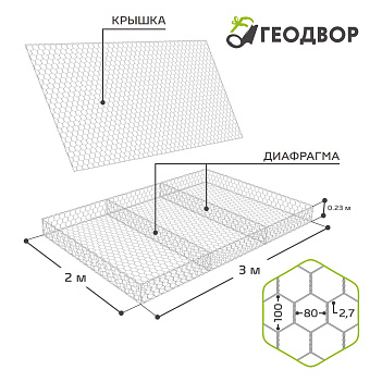 Габион ГСИ-М-3,0х2,0х0,23-С80-2,7-Ц